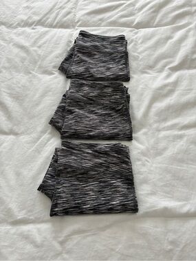 Spalding Black & Gray Striped Athletic Leggings Three Pair